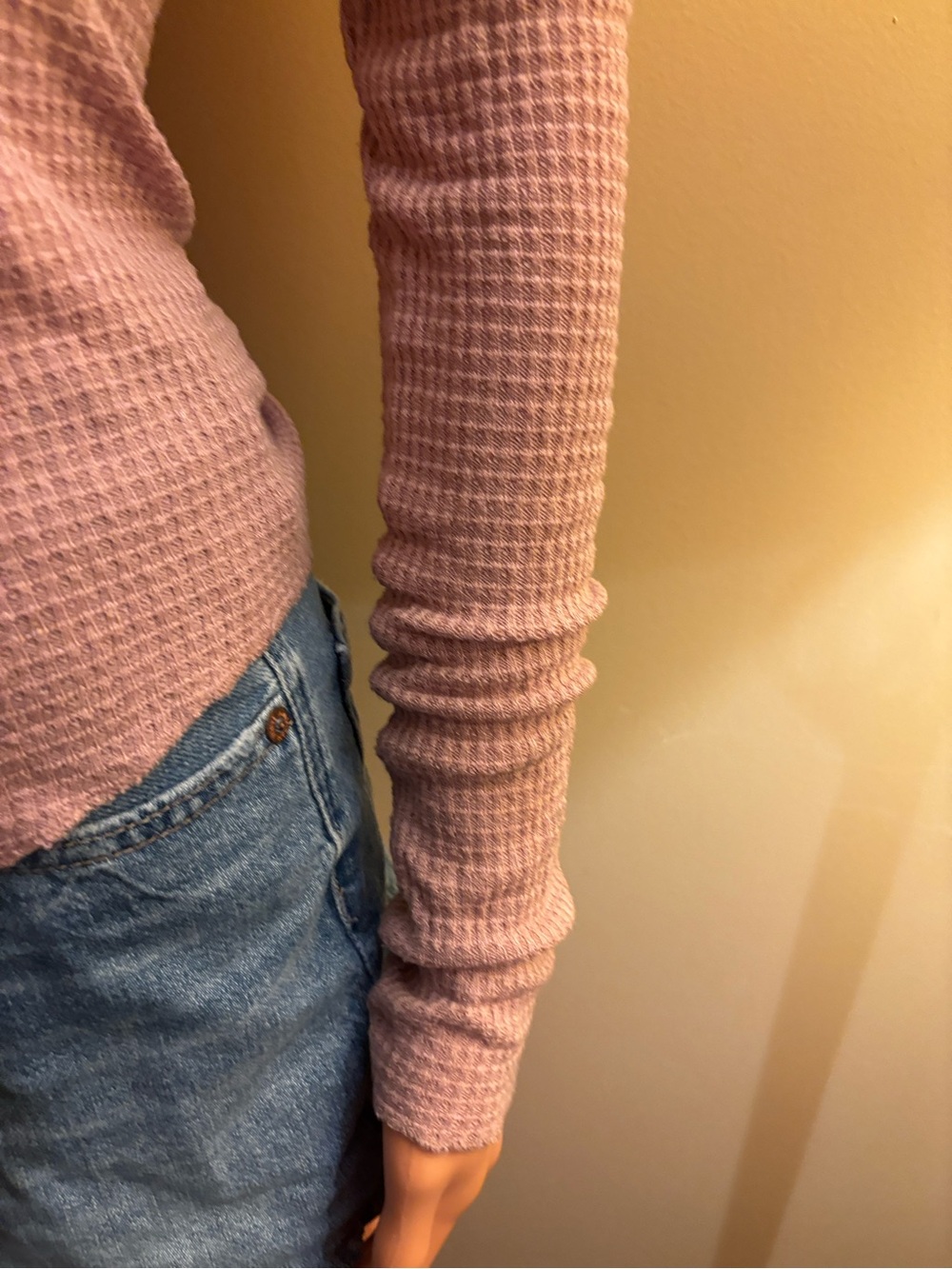 Free People Waffle Knit Snap-Front Top — Mauve Pink - Picture 7 of 7